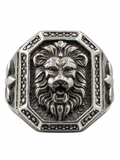 Anillo de león acero envejecido